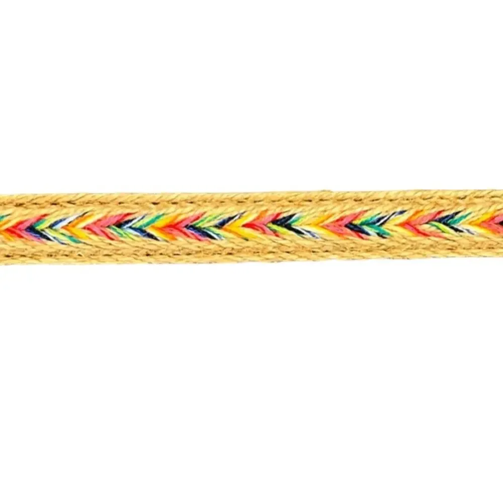Rainbow Chevron Jute Braided Silver Buckle Brown Genuine Leather Belt 32” - 36”